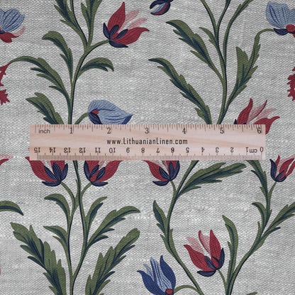100% LINEN Fabric tulips blossom print on oatmeal linen - 2505