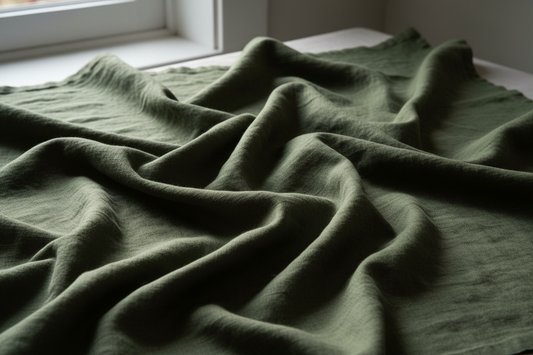 100% linen fabric Medium weight 180gsm Prewashed - olive green Solid color