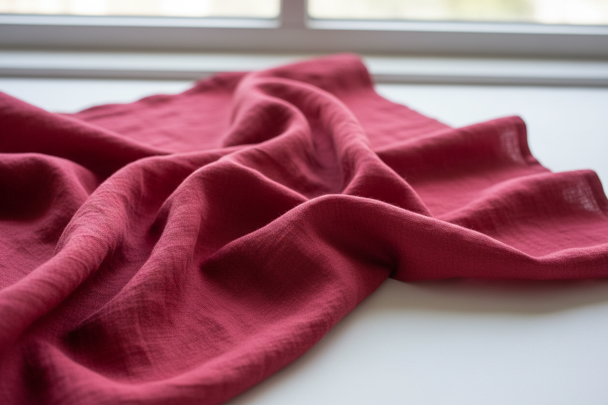 100% linen fabric Medium weight 180gsm Prewashed - Solid color raspberry red