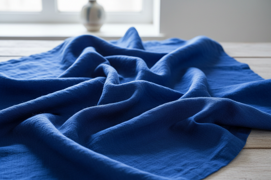 100% linen fabric Medium weight 180gsm Prewashed - Solid color royal blue