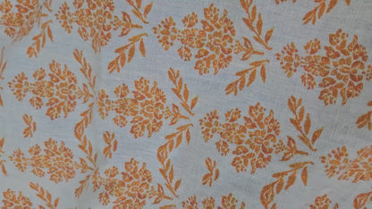 100% LINEN Fabric block print mustard yellow on white - heavy linen fabric for upholstery home decor or medium for clothing 2183