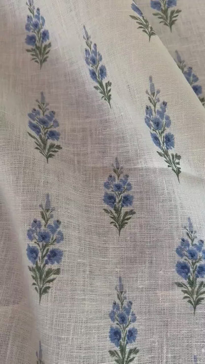 100% LINEN Fabric block print green red on white - linen fabric with floral print -heavy linen fabric for upholstery home decor 2640