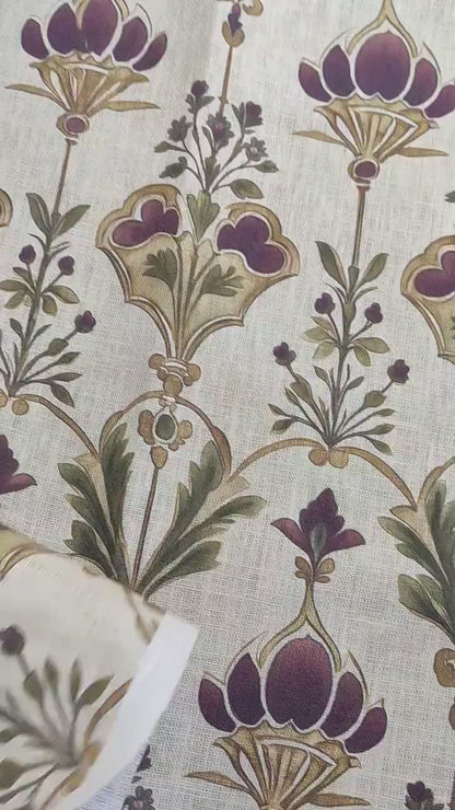 100% LINEN Fabric queen Victoria print linen - regency linen botanical fabric for upholstery home decor dress making