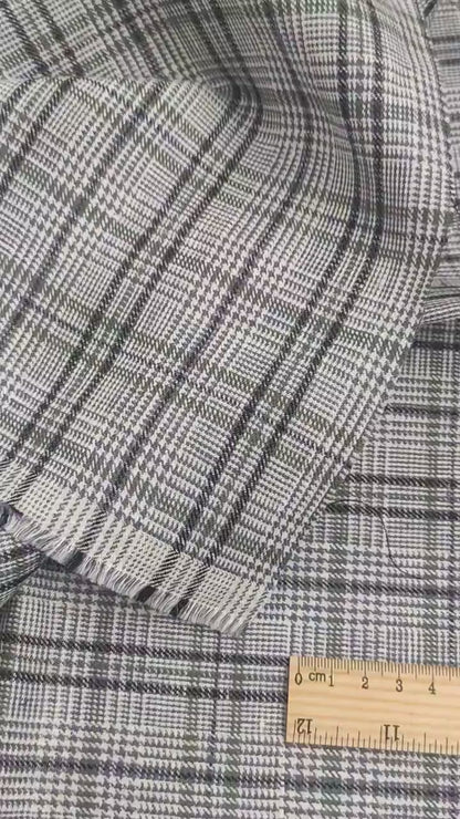 Premium Linen Gingham Fabric in green gray white |  multicolor check T114