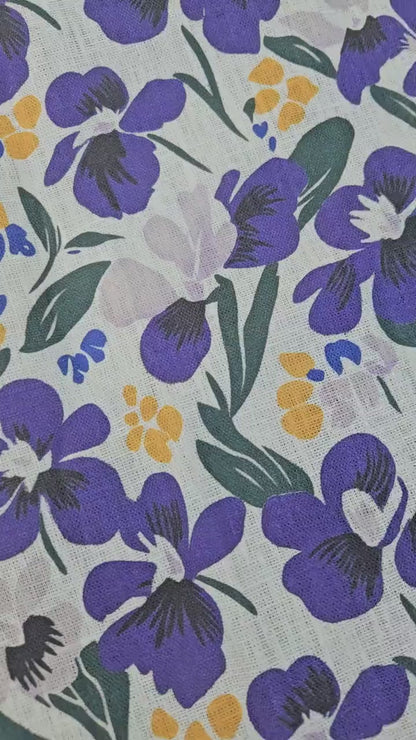 100% LINEN Fabric purple floral print - heavy linen fabric with dark purple print for upholstery home decor curtains dress making 2265