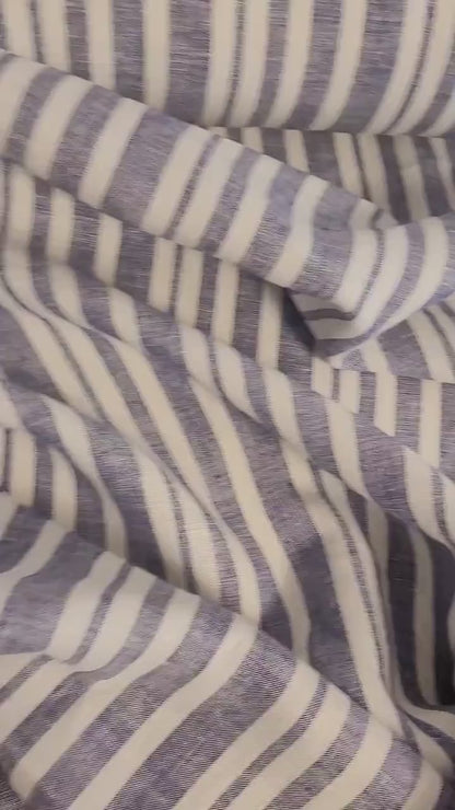 100% blue and white stripes in linen fabric - Medium weight - nautical fabric for clothing, curtains, home textile, home decor craft project
