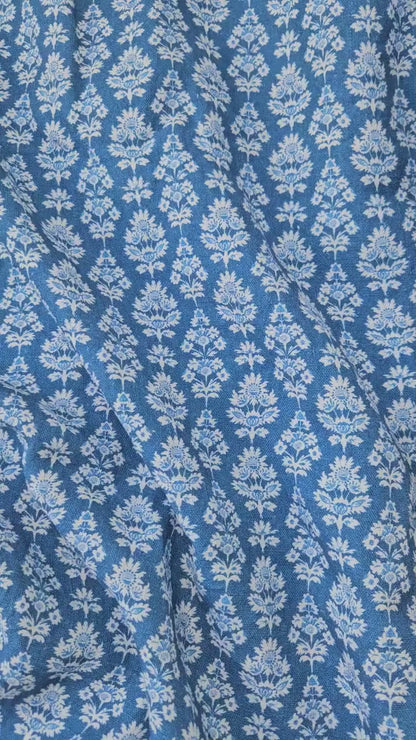 100% LINEN Fabric  blue block print - linen abstract fabric for upholstery home decor dress making 2587