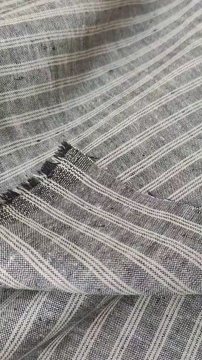 Premium Linen striped Fabric in blue natural linen | Marseille stripe Medium weight stripe fabrics for home textile curtains jackets