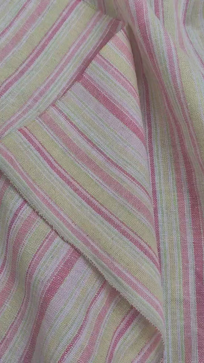 Premium Linen Fabric Santorini striped pink | Midweight multicolor stripes  | fabric for home textile curtains tablecloth T137