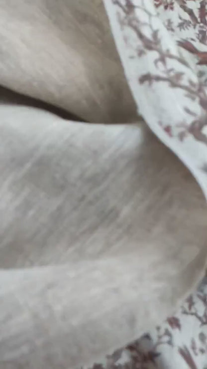 100% LINEN Fabric Toile de Jouy brown, oatmeal natur linen fabric with brown print, French linen fabric upholstery trees branches with birds