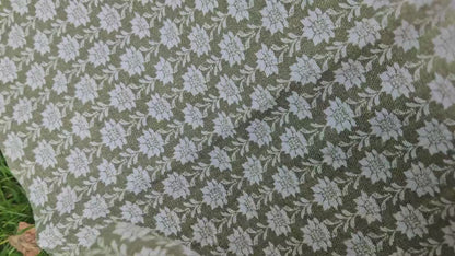 100% LINEN Fabric block print olive green on white - heavy linen fabric for upholstery home decor or medium for clothing 2512