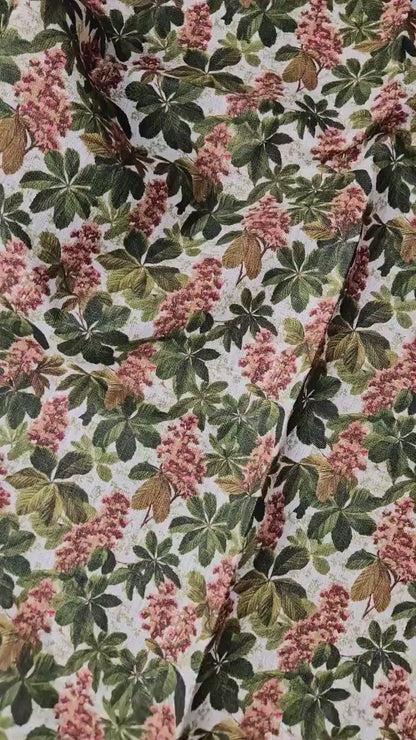 100% LINEN Fabric Chestnut tree print - French linen floral blossom  - for upholstery heavy or medium for dressmaking 2644
