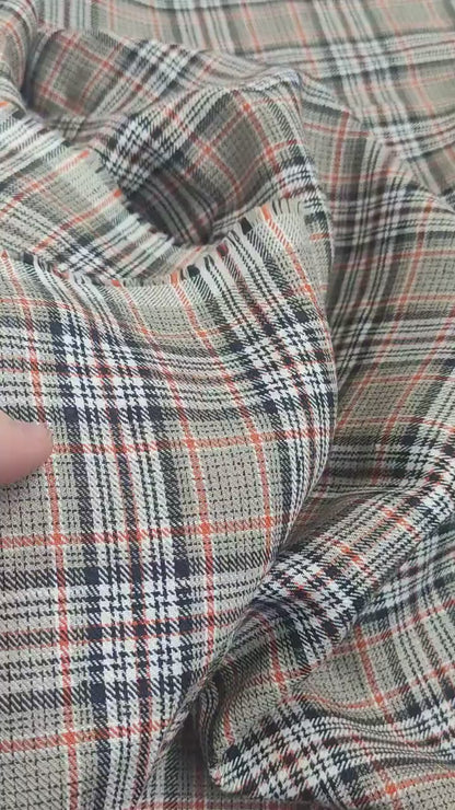 Premium Linen Gingham Fabric in brown black white |  multicolor check T124