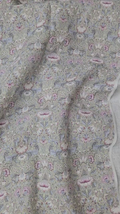 William Morris Loddon grey green print on 100% LINEN - Victorian Art crafts linen Fabric - botanical Historical upholstery home textile 2552