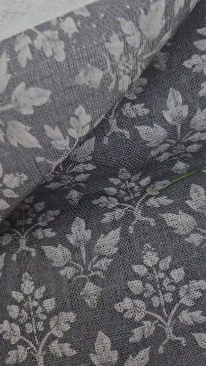 100% LINEN Fabric block print grey - heavy linen fabric for upholstery home decor or medium for clothing 2560
